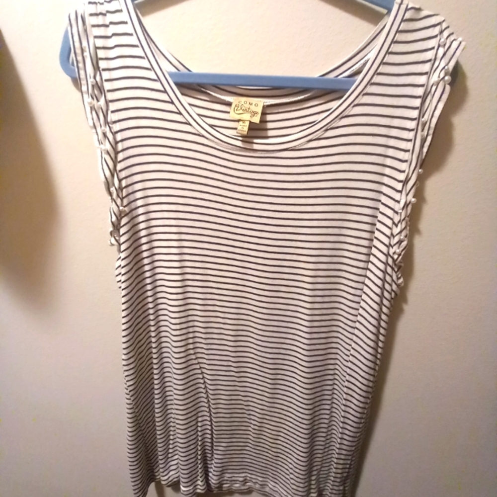 Stripped Tank Top w/ Pearl